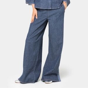 Peace Love World Snap Side Flowy Denim Pant